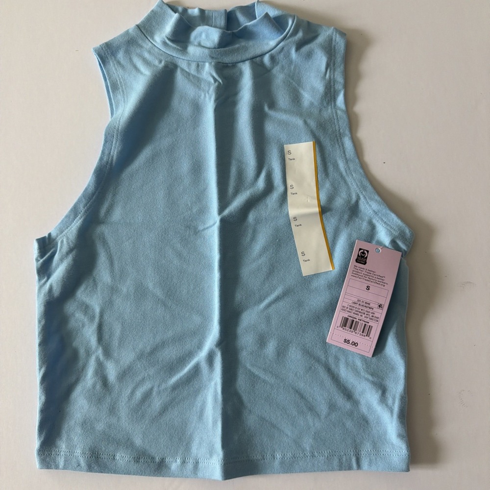 Wild Fable Womens Mock Neck Tank Top Light Blue Sleeveless Crop Top Small New